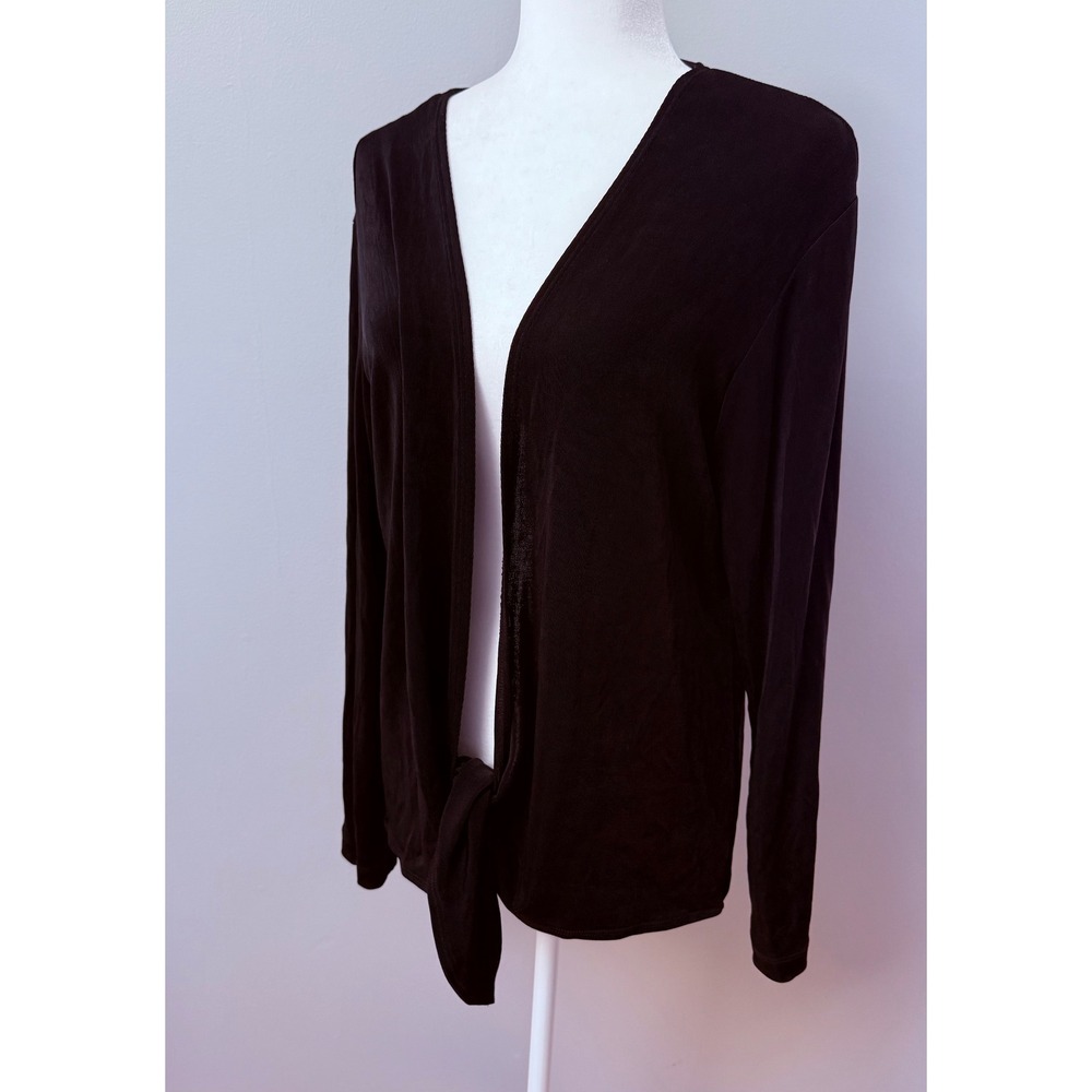 Chicos Travelers Women's Slinky Knit Tie Front Open Cardigan Black Size 3 ~XL